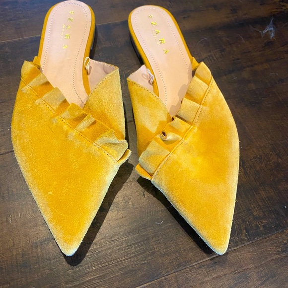 Zara Shoes - Zara Yellow Suede Mules